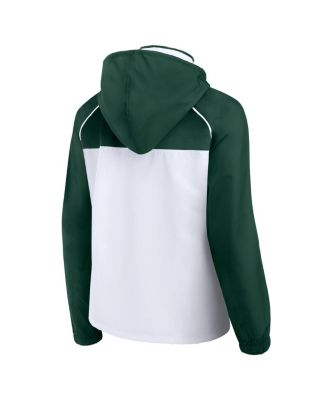 Women's White/Hunter Green Milwaukee Bucks Anorak Raglan Full-Zip Hoodie Jacket