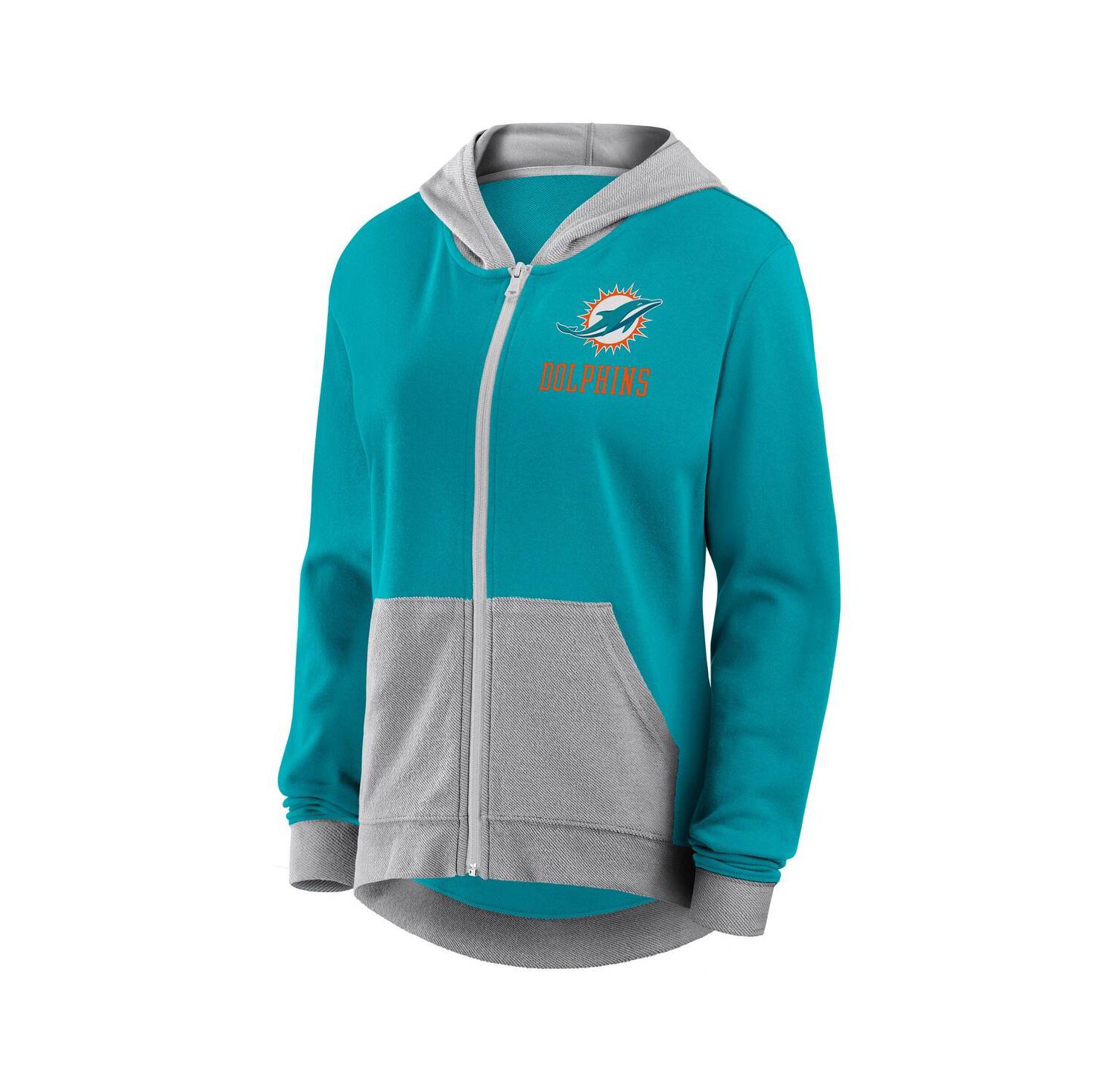 Women's Aqua Miami Dolphins Hit It French Terry Full-Zip Hoodie