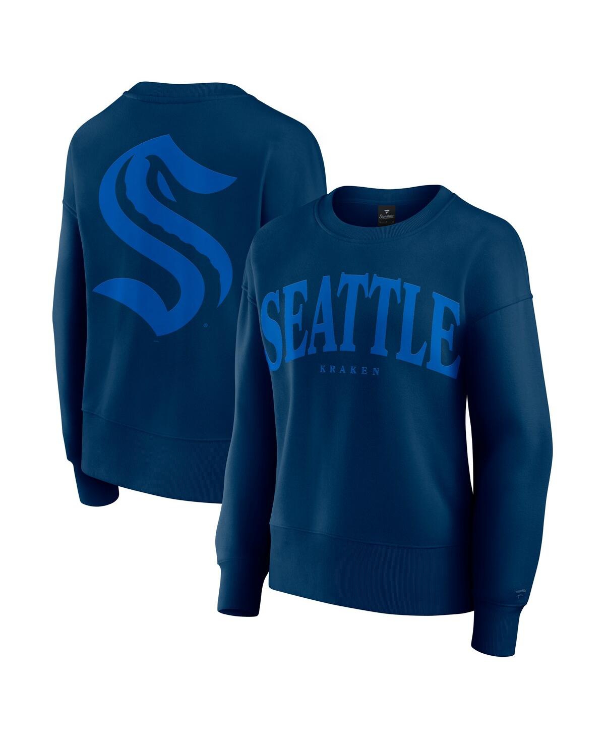 FANATICS WOMEN'S NAVY SEATTLE KRAKEN ELEMENTS FLOW PULLOVER SWEATSHIRT 
