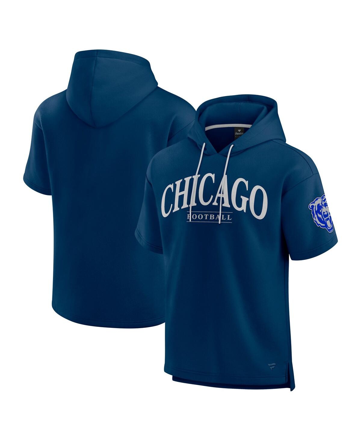Shop Fanatics Men's And Women's Navy Chicago Bears Elements Ready Short Sleeve Pullover Hoodie