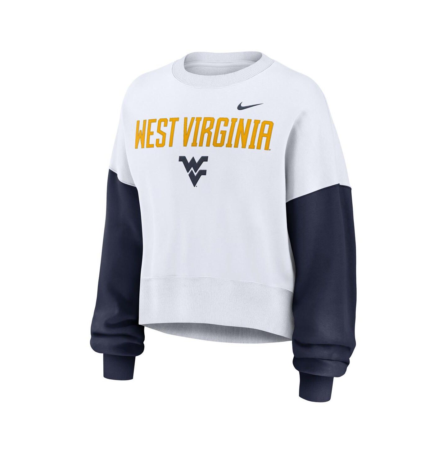 Женская толстовка Nike White West Virginia Mountaineers Color-Block Oversized Cropped Pullover — фото 2