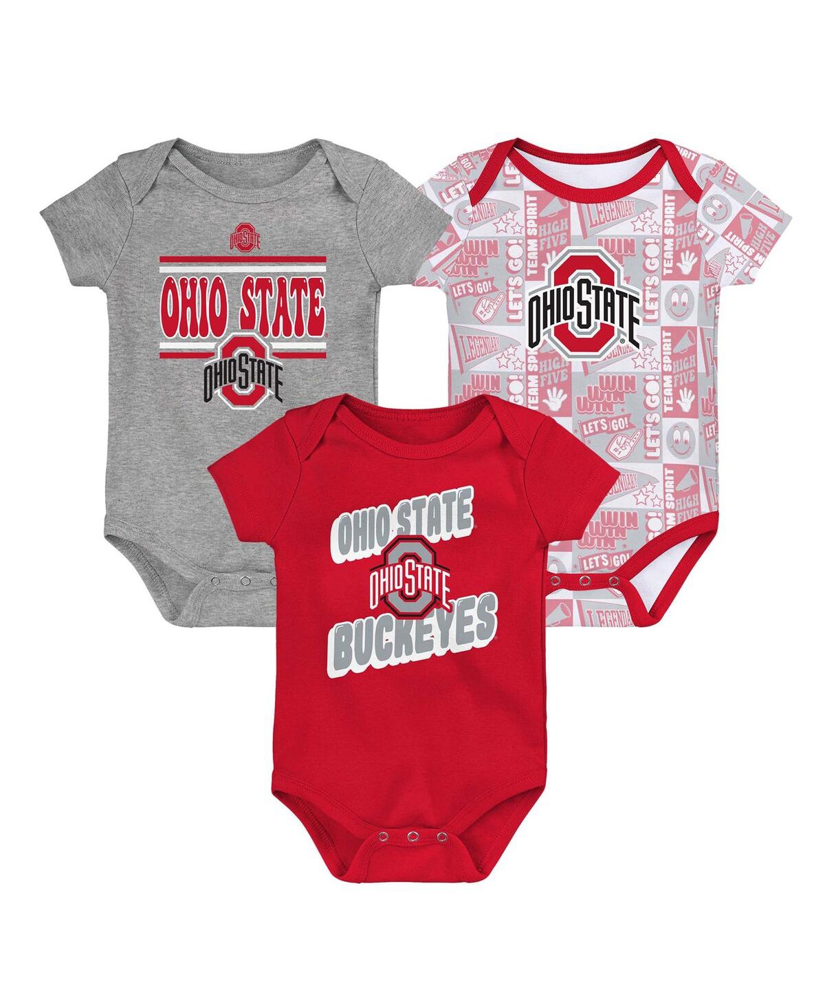 Outerstuff Newborn Scarlet Ohio State Buckeyes Sunday Comics 3-pack Bodysuit Set In Scarlet