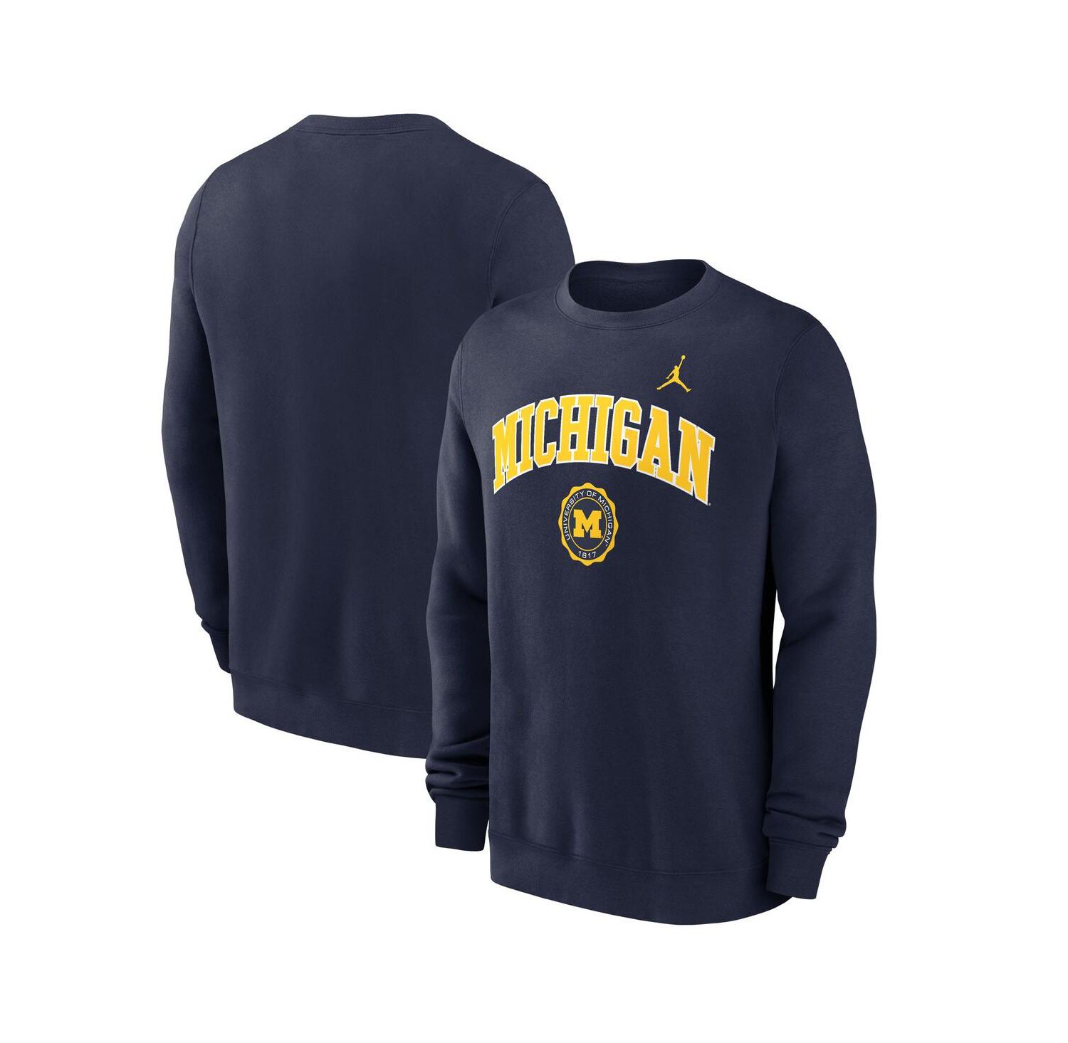 Men's Navy Michigan Wolverines Arched Seal Pullover Sweatshirt