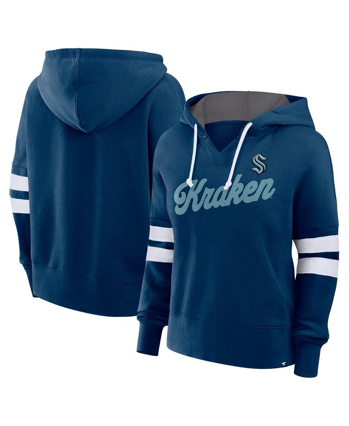 Women's Deep Sea Blue Seattle Kraken Seize Fleece Pullover Hoodie - Navy, White