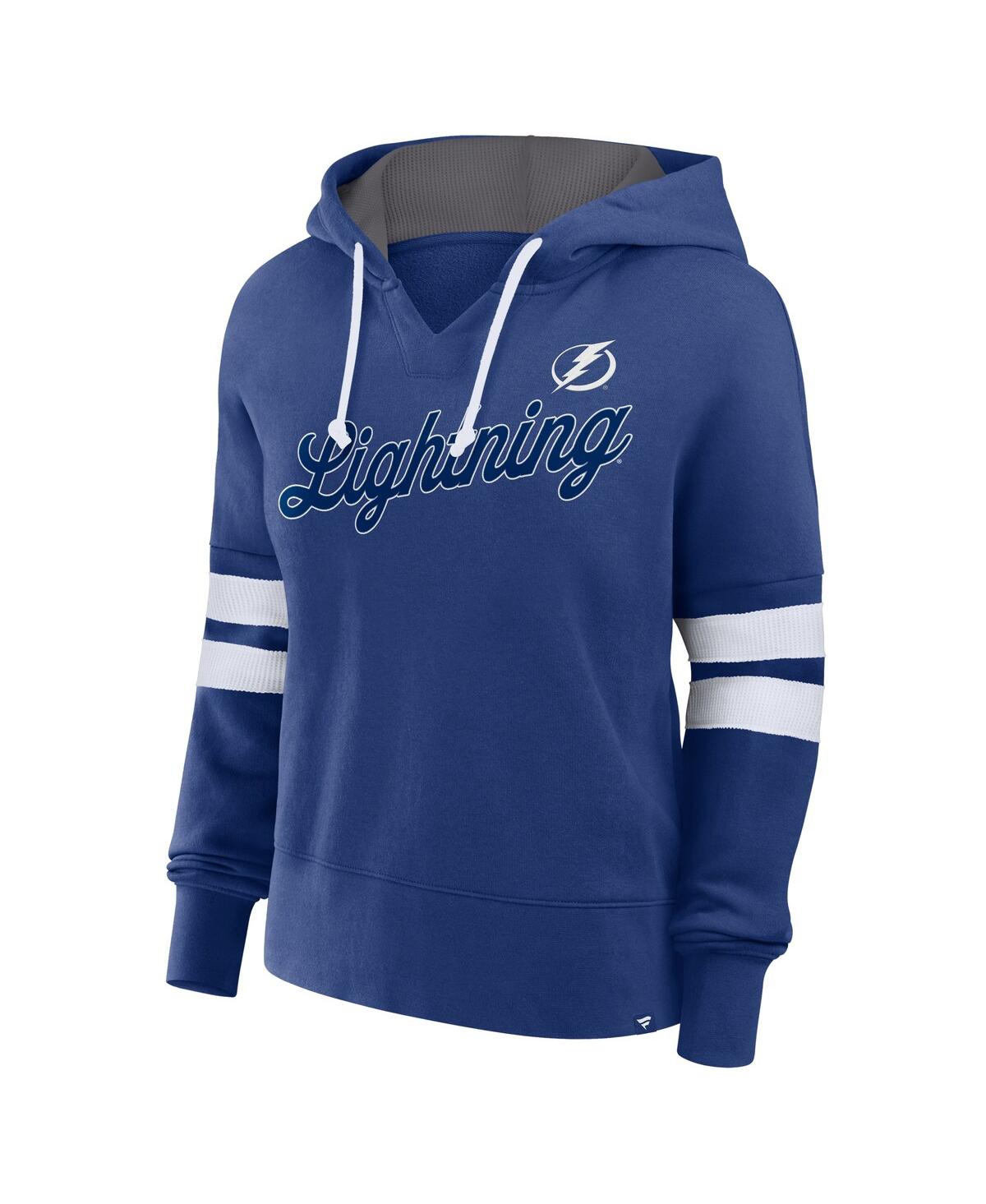 Fanatics Women's Blue Tampa Bay Lightning Seize Fleece Pullover Hoodie In Blue,white