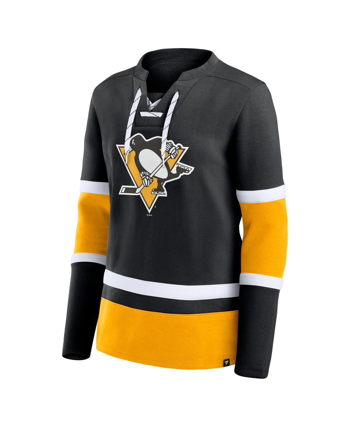 Fanatics Women's Black Pittsburgh Penguins Prime Time Lace-up Long Sleeve T-shirt In Black,gold