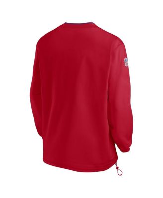 Men's Red New England Patriots 2024 Sideline Throwback Logo Long Sleeve V-Neck Windshirt