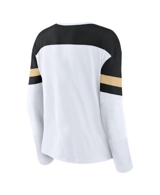 Women's White/Black Vegas Golden Knights Frozen Long Sleeve Notch Neck T-Shirt