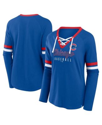 Fanatics - Women's Royal Chicago Cubs Won Done Raglan Lace-Up Long Sleeve T-Shirt