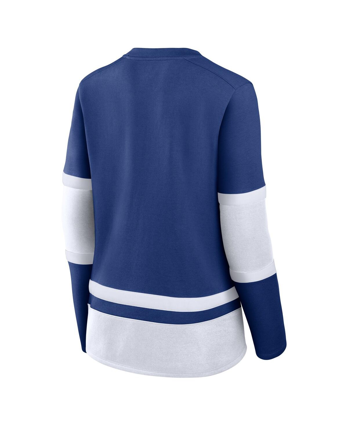 Fanatics Women's Blue Tampa Bay Lightning Prime Time Lace-up Long Sleeve T-shirt In Blue,white