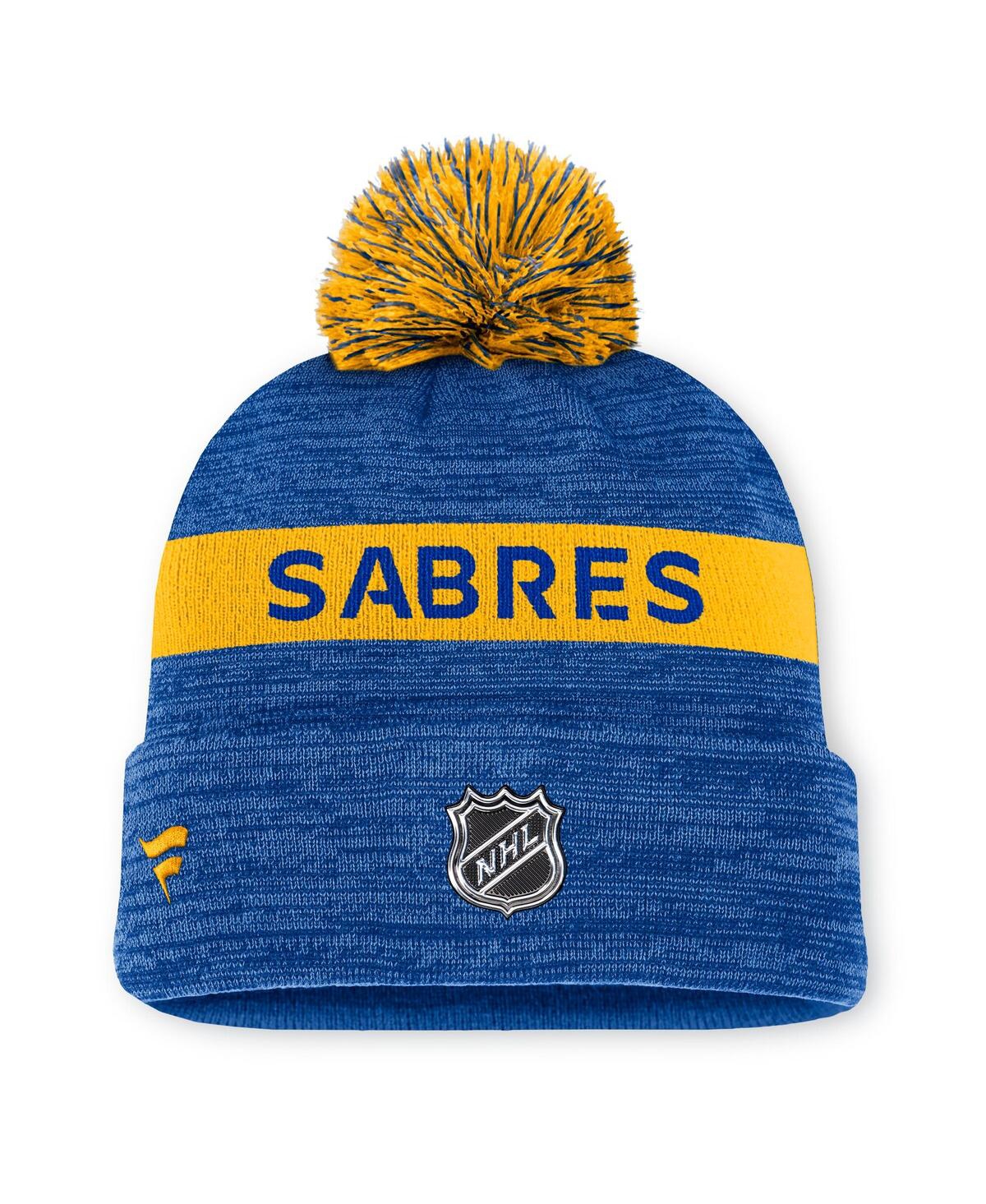 Fanatics Men's Royal/gold Buffalo Sabres Authentic Pro Rink Cuffed Knit Hat With Pom In Royal,gold