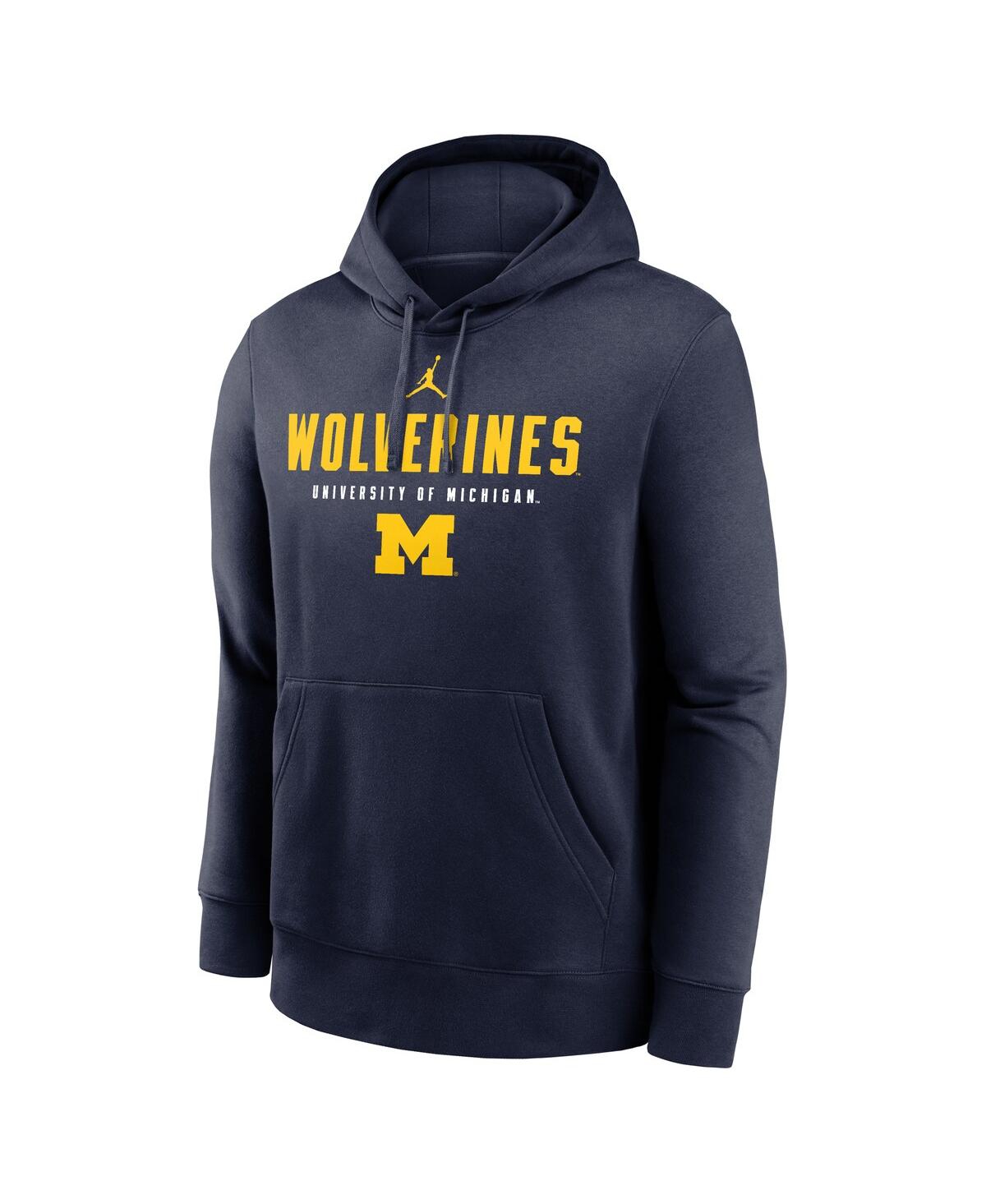 JORDAN MEN'S NAVY MICHIGAN WOLVERINES PRIMETIME DYNAMIC MASCOT CLUB FLEECE PULLOVER HOODIE 