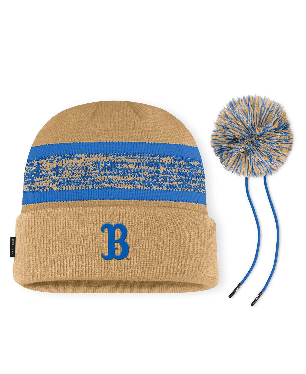 JORDAN MEN'S KHAKI UCLA BRUINS ON-FIELD PEAK CUFFED WITH POM KNIT HAT 