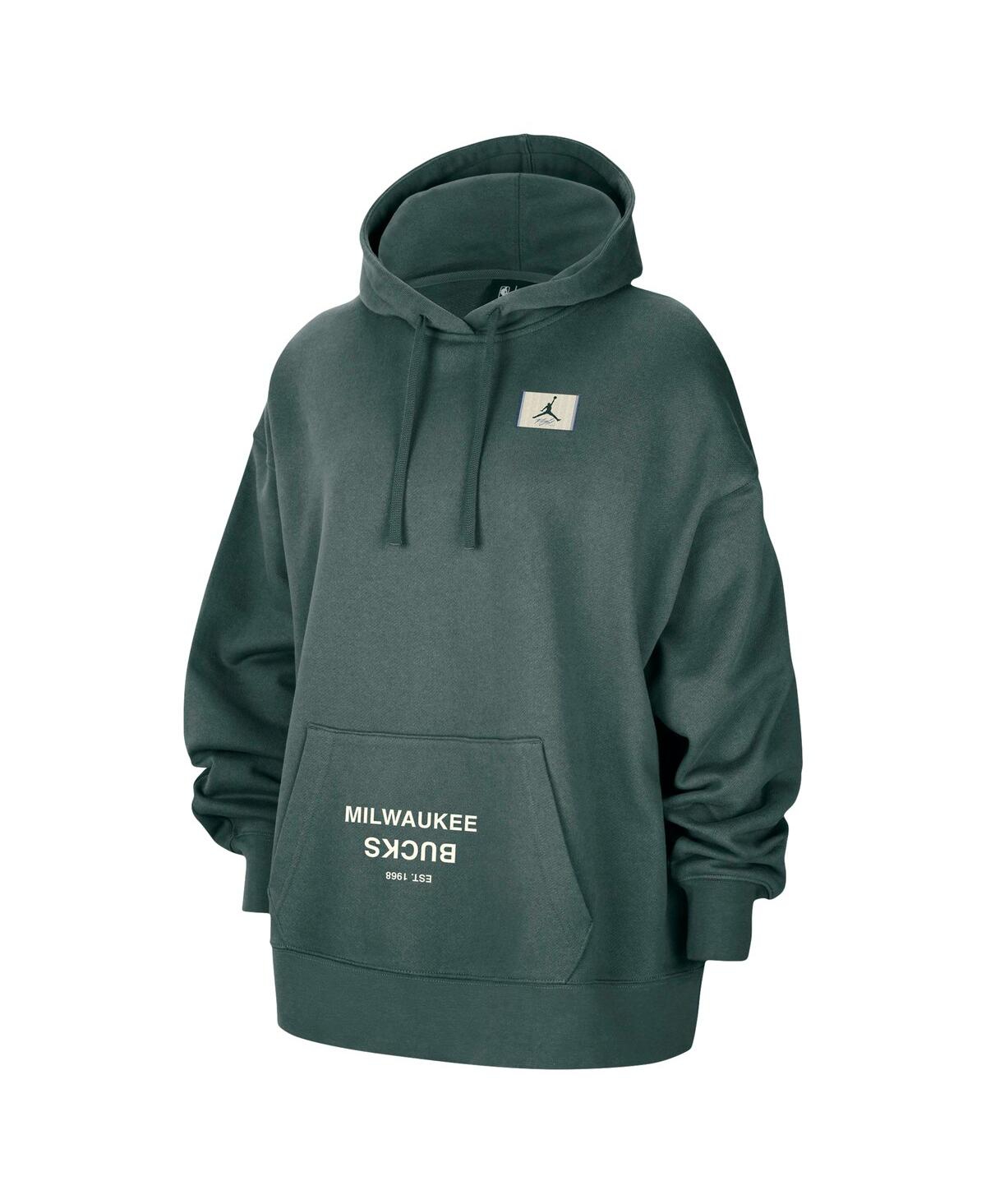 JORDAN WOMEN'S GREEN MILWAUKEE BUCKS COURTSIDE STATEMENT EDITION OVERSIZE PULLOVER HOODIE 