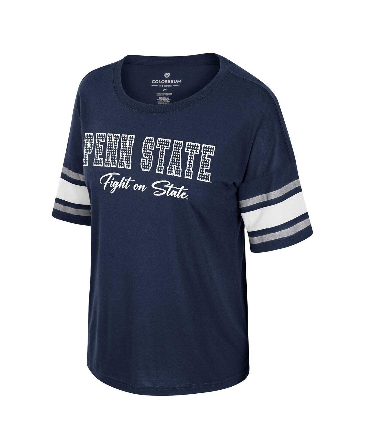 Colosseum Women's Navy Penn State Nittany Lions I'm Gliding Here Rhinestone T-shirt In Navy