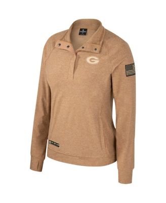 Women's Tan Georgia Bulldogs OHT Military Appreciation Sand Tatum Quarter-Snap Raglan Jacket