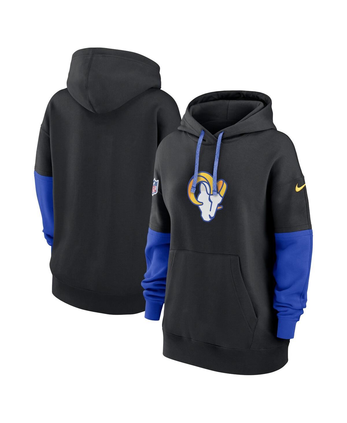 Nike Women's Black/royal Los Angeles Rams 2024 Sideline Essential Fleece Pullover Hoodie In Black,royal