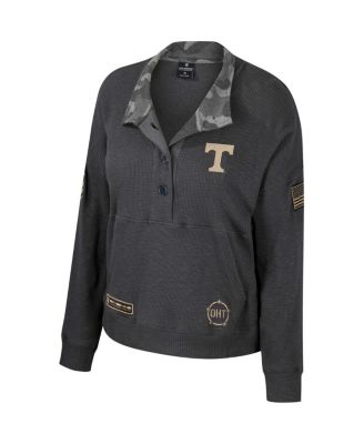 Women's Heather Charcoal Tennessee Volunteers OHT Military Appreciation Payback Henley Thermal Sweatshirt