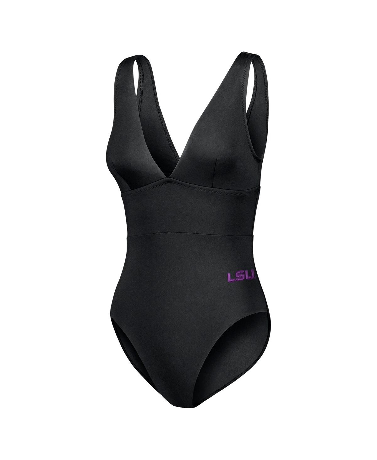 Shop Tommy Bahama Women's Black Lsu Tigers Palm Modern V-neck One-piece Swimsuit