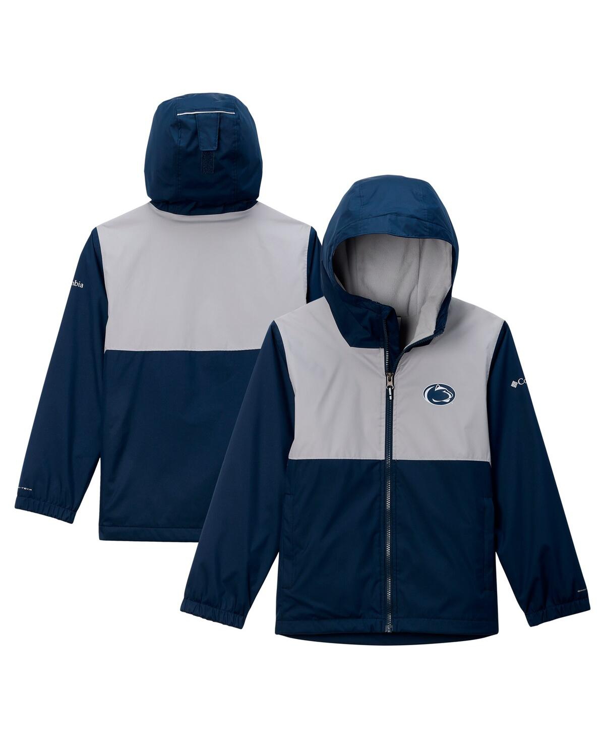 Columbia Big Boys And Girls Navy Penn State Nittany Lions Rainy Fields Lined Hoodie Full-zip Jacket In Navy