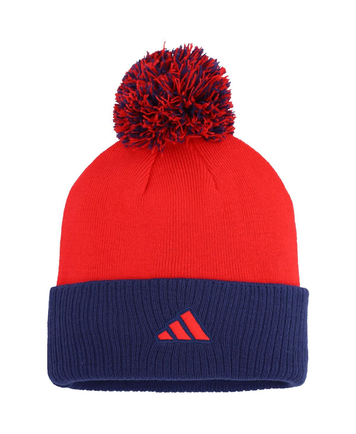 Shop Adidas Originals Women's Red Washington Capitals Laurel Cuffed With Pom Knit Hat