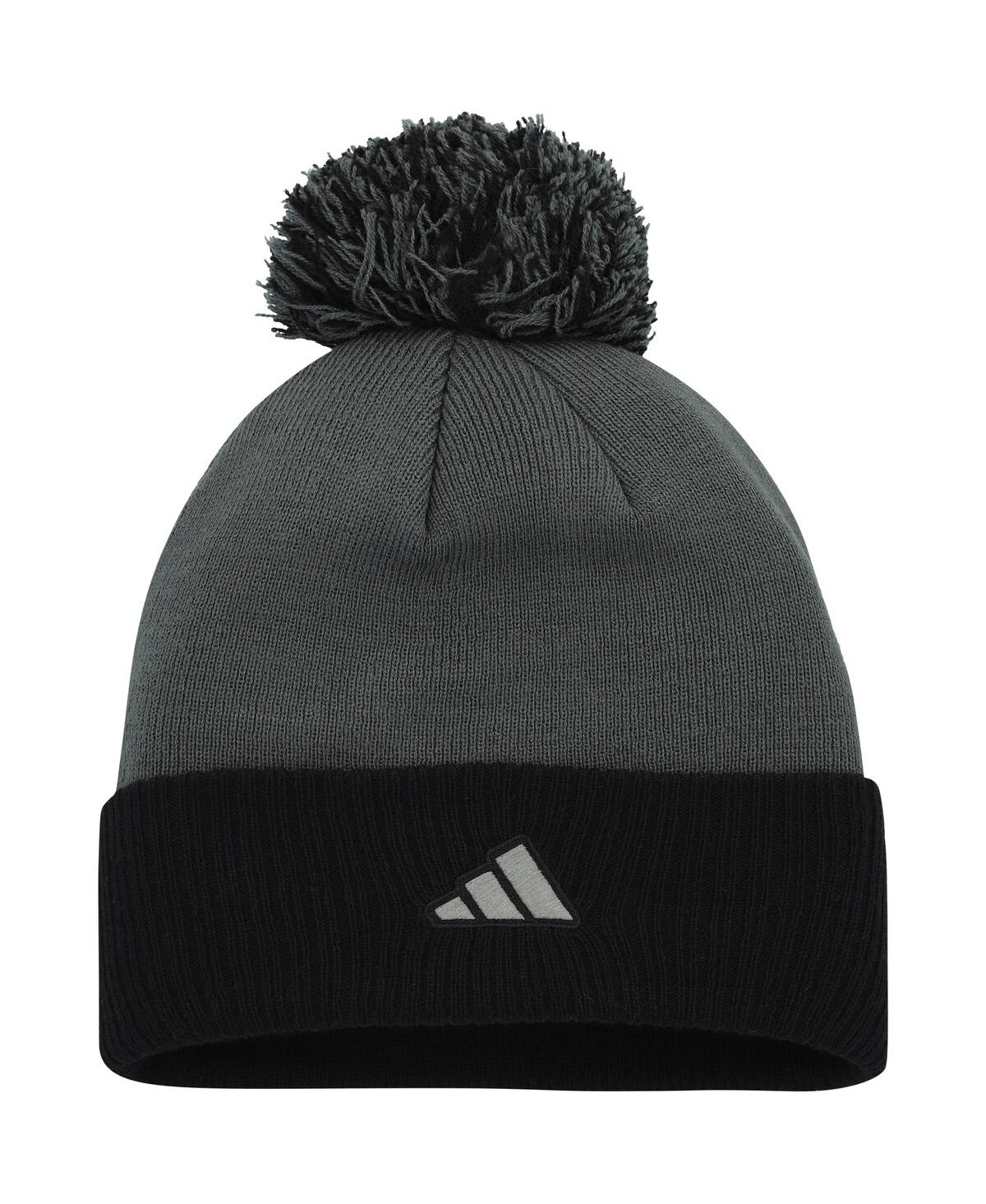 Shop Adidas Originals Women's Gray Vegas Golden Knights Laurel Cuffed With Pom Knit Hat