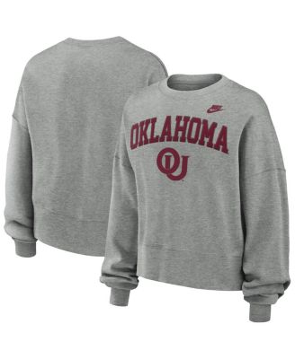 Nike - Women's Heather Gray Oklahoma Sooners Legacy Fleece Classic Arch Oversized Cropped Tackle Twill Sweatshirt