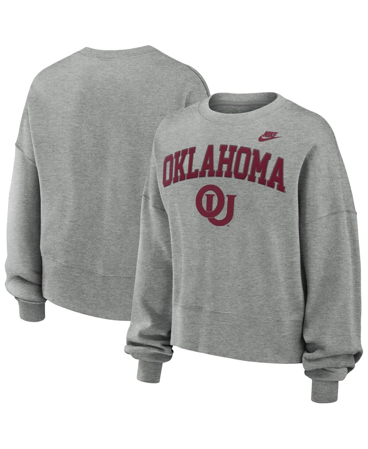 Nike Women's Heather Gray Oklahoma Sooners Legacy Fleece Classic Arch Oversized Cropped Tackle Twill Swea In Heather Gray