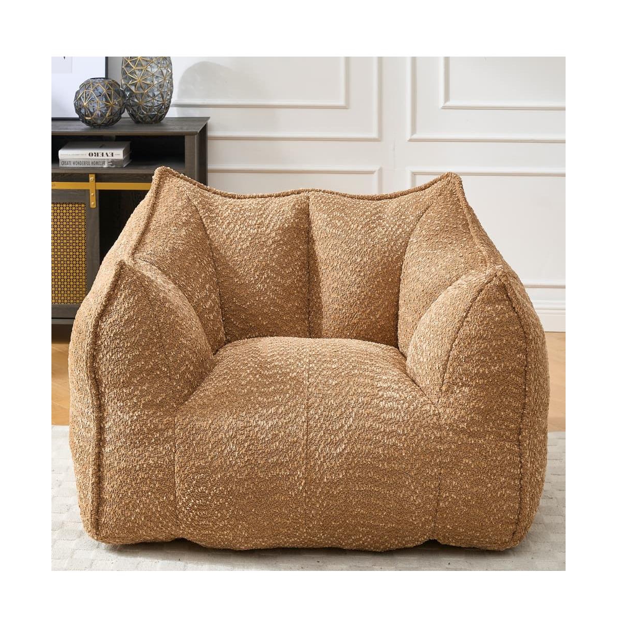 Comfortable Chenille Bean Bag Chair with Armrests for Living Rooms, Bedrooms, Gaming and Watching Tv-The Pop Home - Coffee+chenille