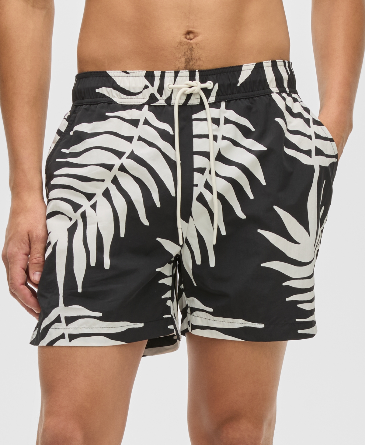 Mode Of One Men's Large Palm Regular-fit Printed Swim Trunks, Exclusively At Macy's In Deep Black