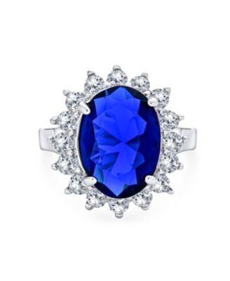 Royal Blue Oval Cubic Zirconia 6ctw Cz Cocktail Ring .925 Sterling Silver