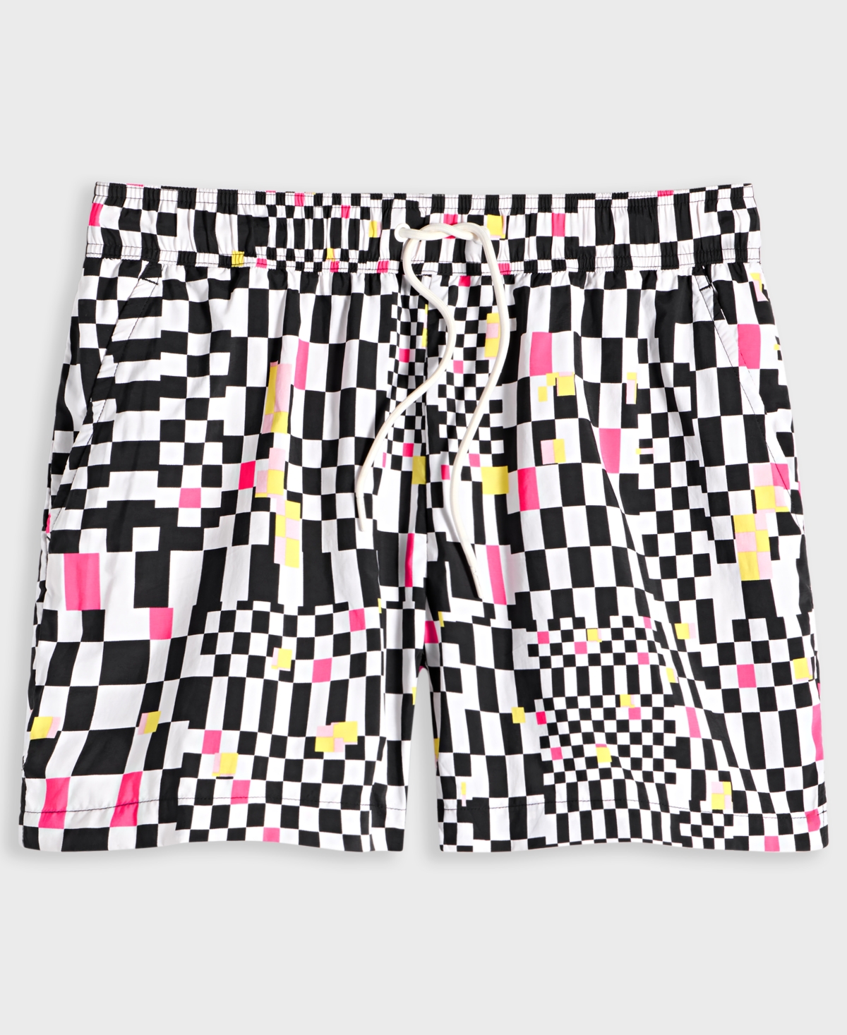 Mode Of One Men's Mixed Check Regular-fit Printed Swim Trunks, Exclusively At Macy's In Deep Black