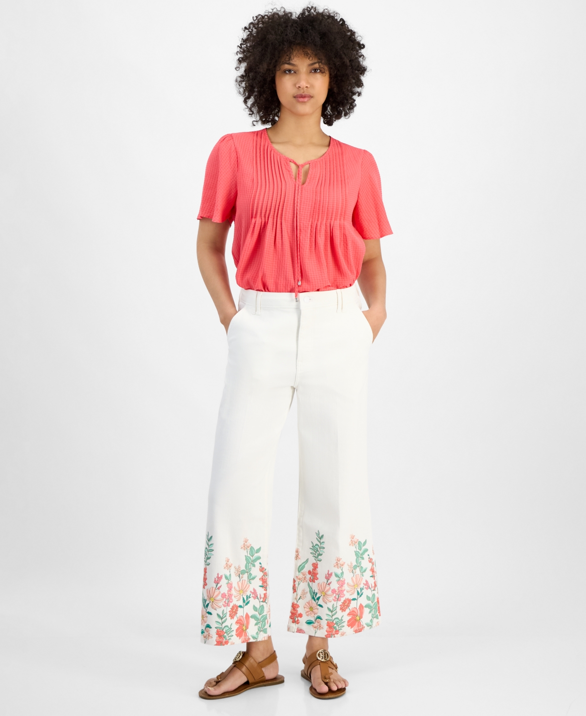 Tommy Hilfiger Women's Floral-hem Cropped Jeans In Bright White