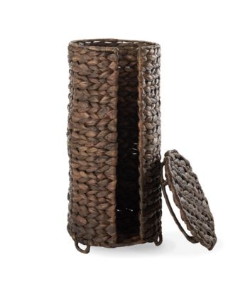 Toilet Paper Roll Holder with Lid - Espresso, Fits 3 Rolls, Free Standing Water Hyacinth Bath Tissue Storage Organizer for Bathroom