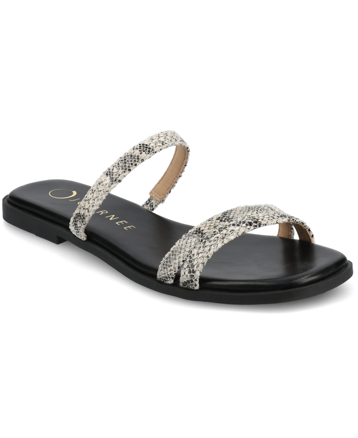 Journee Collection Women's Brisa Multi Strap Slip On Flat Sandals In Snake