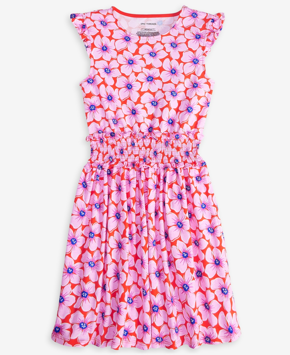 Epic Threads Kid Girl Floral Smocked Jersey Cotton Dress, Exclusively At Macy's In Mandarin R