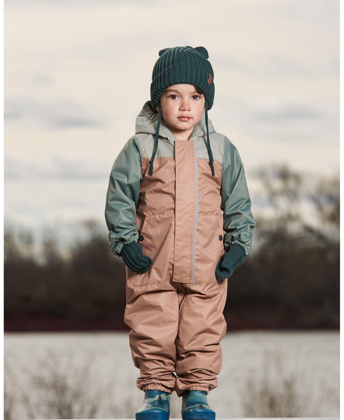 Deux par Deux Baby Boys Colorblock Mid-Season One-Piece Outerwear With Hat Pale Green, Sage, And Tan