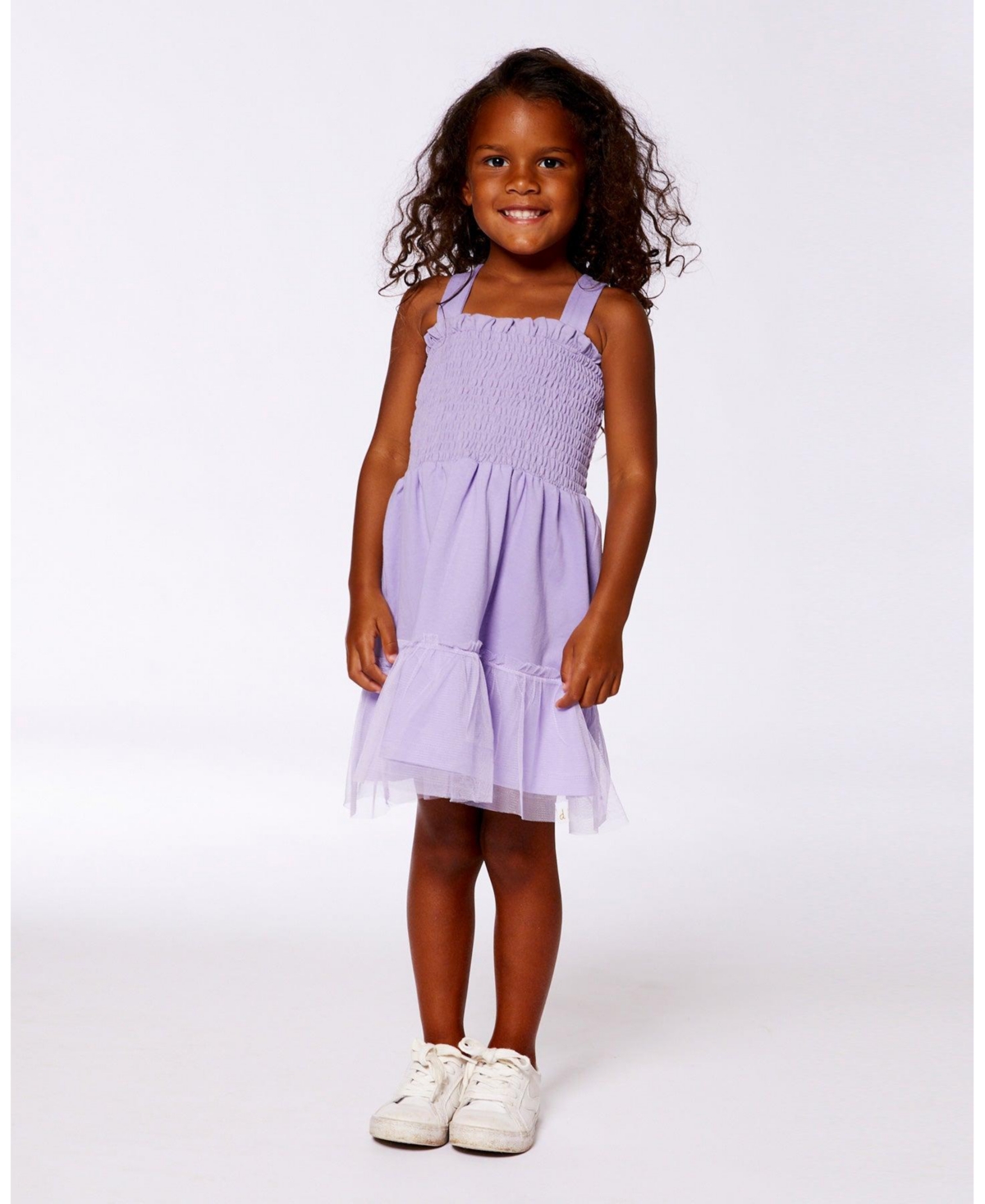 Deux par Deux Toddler Girls Smocked Organic Cotton Dress With Mesh Frill Lilac - Toddler|Child