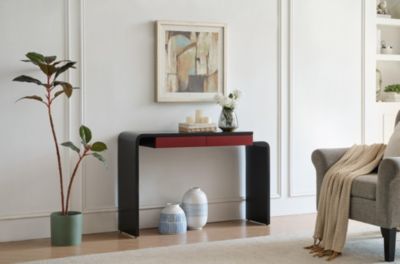 Yuma Wooden Rounded Silhouette Console Table - Sofa Entryway Table with 2 Drawers for Living Room, Hallway, Entryway