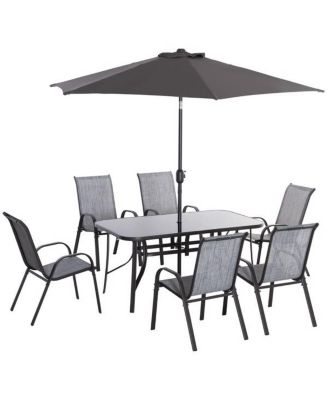 Outdoor Dining Table and Chair Set with Umbrella Complete Patio Furniture Set for 4-6 People