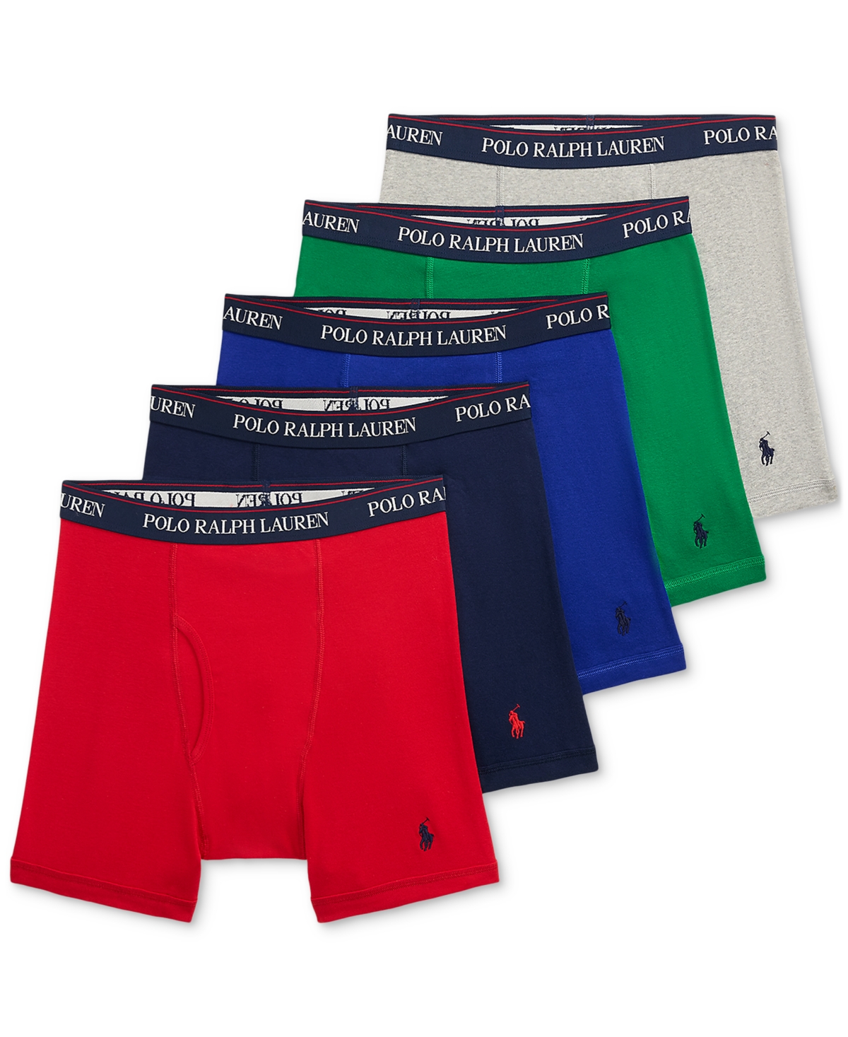 Polo Ralph Lauren Men's 5-pack Classic-fit Cotton Knit Boxers, Exclusively At Macy's In Cruise Navy,rl2000 Red,heritage Royal,bi