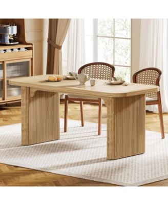 Farmhouse Dining Table for 4-6 People, 62-Inch Modern Kitchen Table with Double Robust Pedestal, Wooden Dinner Table(Only Table)