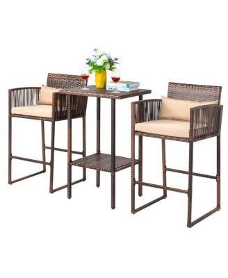 3-Piece Outdoor Patio Bar Set for Garden, Balcony, or Backyard Entertainment