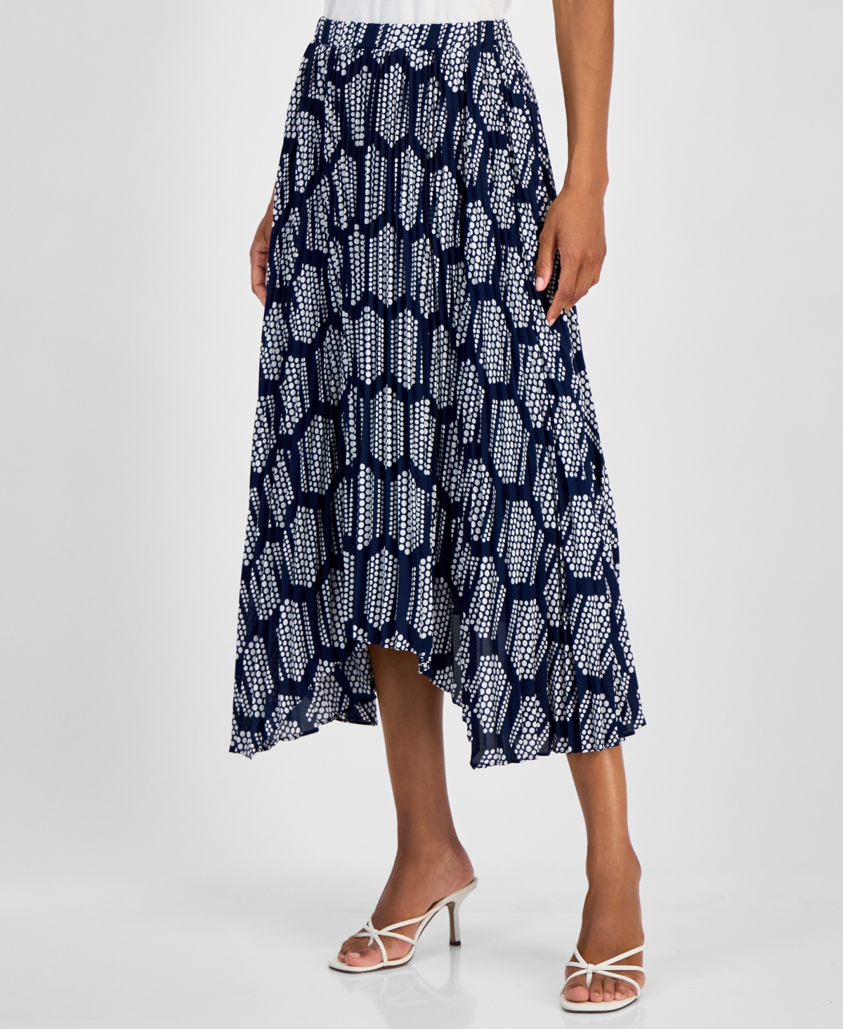 T Tahari Women's Printed Asymmetrical Maxi Skirt In Honeycomb