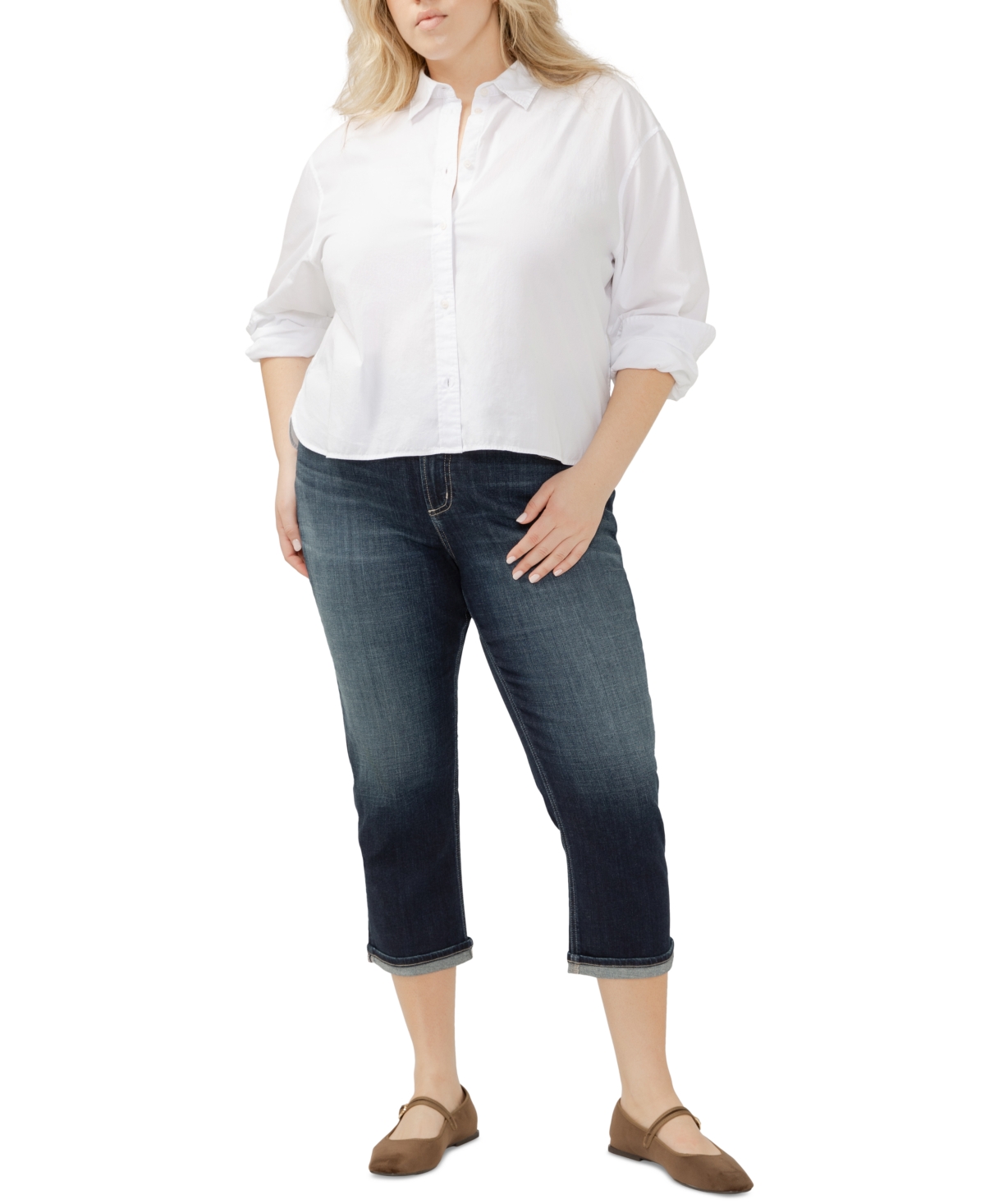 SILVER JEANS CO. PLUS SIZE AVERY CUFFED DENIM JEANS 