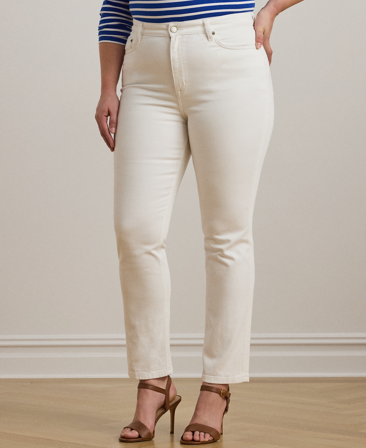 Plus Size High-Rise Straight Ankle Jeans - White Wash