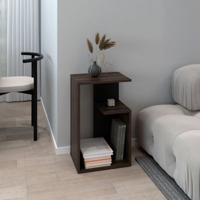 Stebbins Side Table, 2 Shelves, Dark Oak