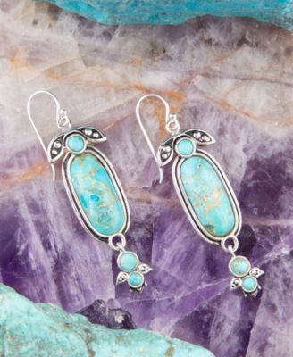 Emile Genuine Blue Turquoise Sterling Silver Oval Drop Earrings
