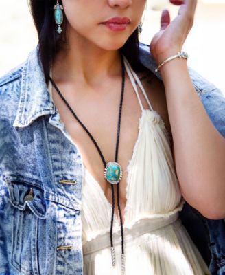 Bolo Tie Blue Turquoise Sterling Silver Abstract Necklace