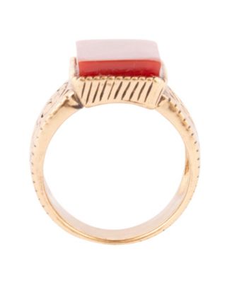 Stamped Orange Carnelian Golden Square Ring